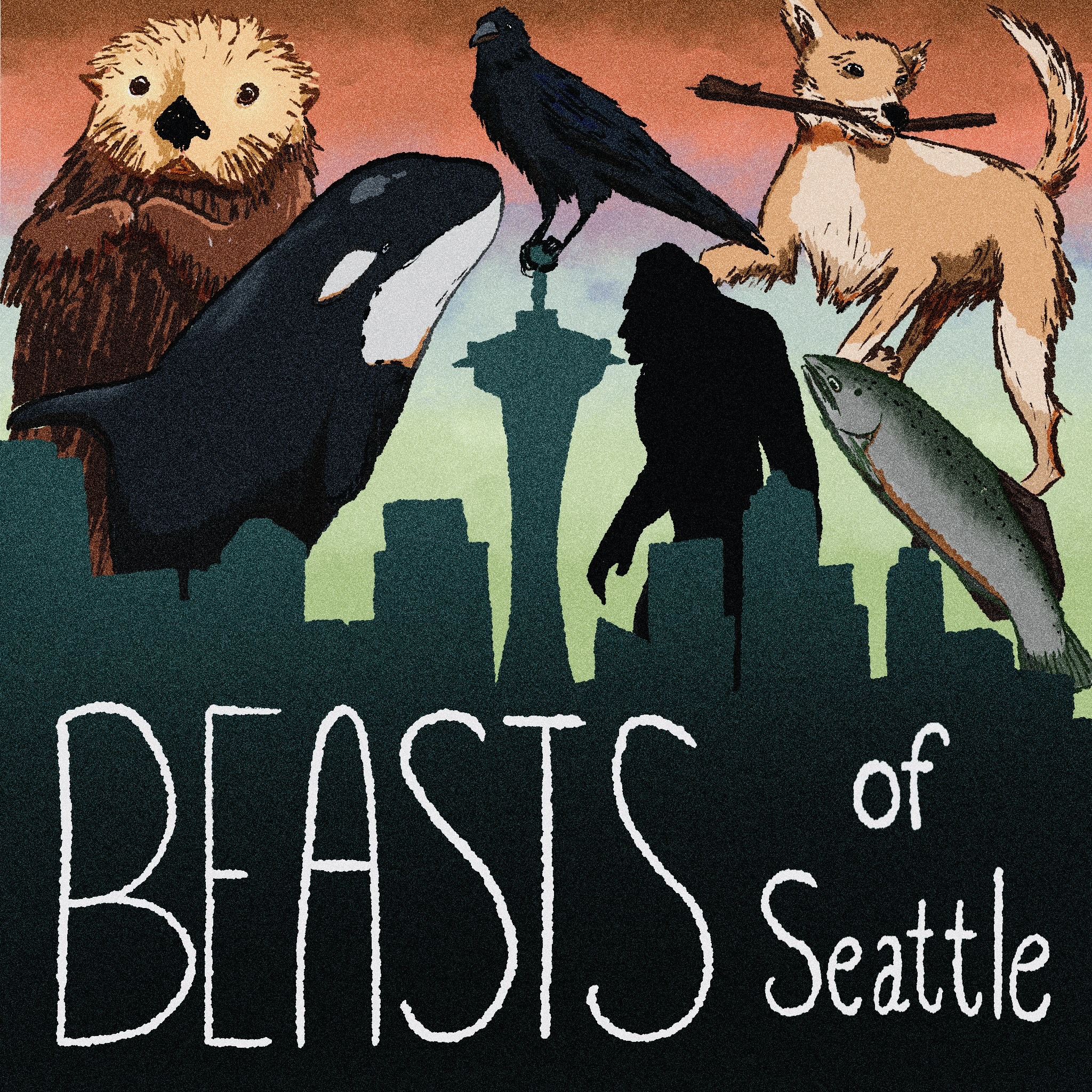 Image with words Beasts of Seattle and drawings of animals