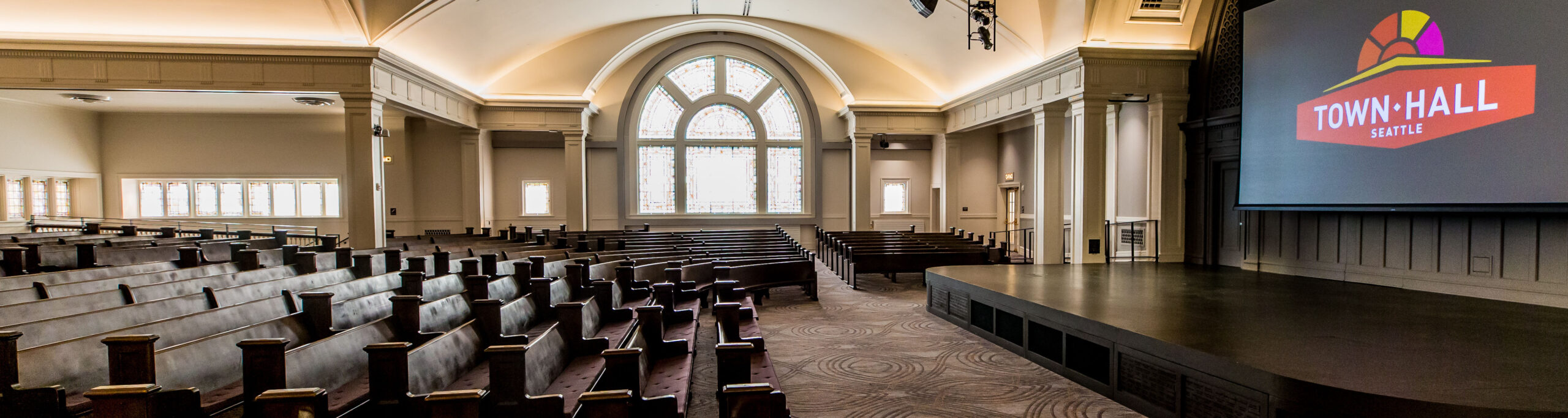 Patrons outside the 8th ave entrance to Town Hall Seattle