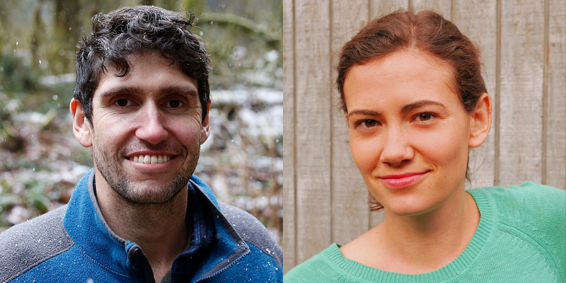 Headshots of Ben Goldfarb (with short wavy brown hair & facial hair) and Brooke Jarvis (with light brown low ponytail)