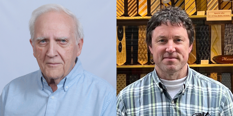 Headshots of John Szwed (with fair skin, short grey hair, and blue button down) and Bret Lunsford (with fair skin, short brown hair, and plaid button down)