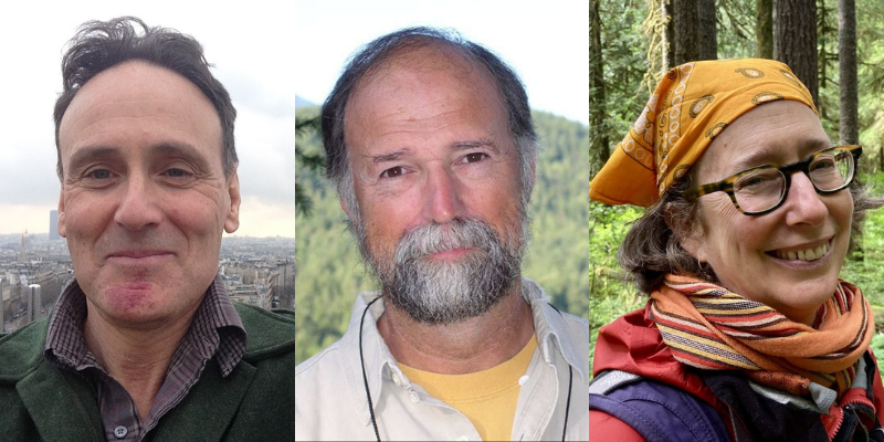 Headshots of Tim McNulty (with short light brown hair), David Guterson (with grey hair and beard), and Lynda V. Mapes (with brown bob and glasses)