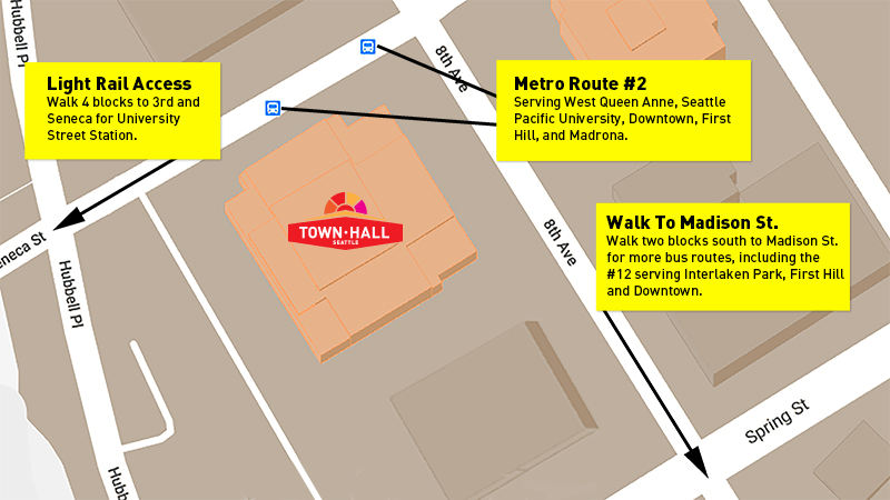 Illustrated map showing bus stops surrounding Town Hall