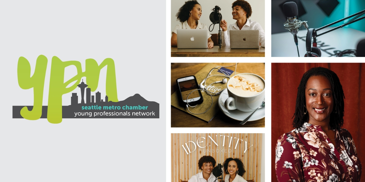 On the right: Collage of images featuring photos of Brad Blackburn, Tiana Cole, and Megan Matthews. On the left: Logo for Young Professionals Network