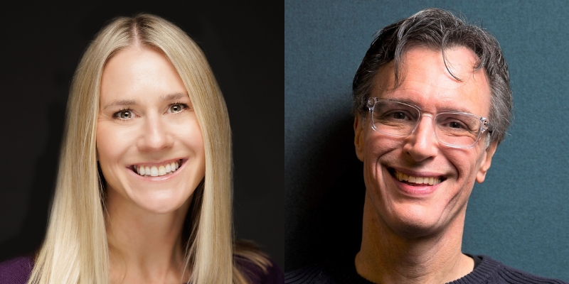 Headshots of Lynne Peeples (with fair skin and long blonde hair) and Bill Radke (with fair skin, short grey hair, and eyeglasses)