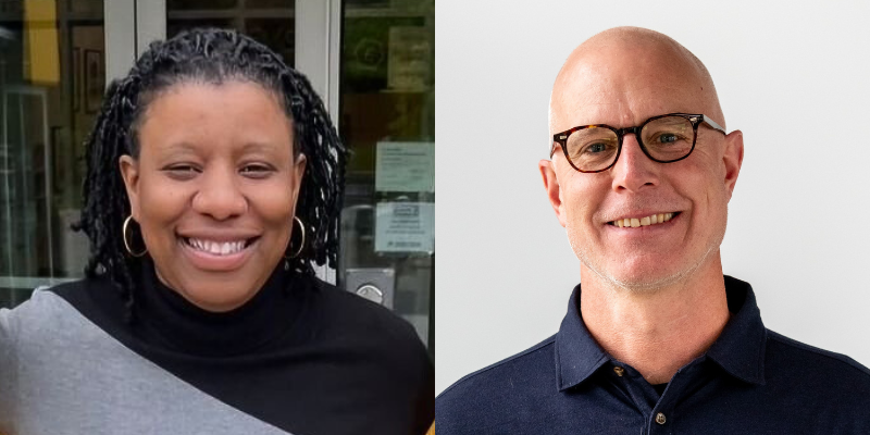 Headshots of Joy Hollingsworth and Mark Brands.