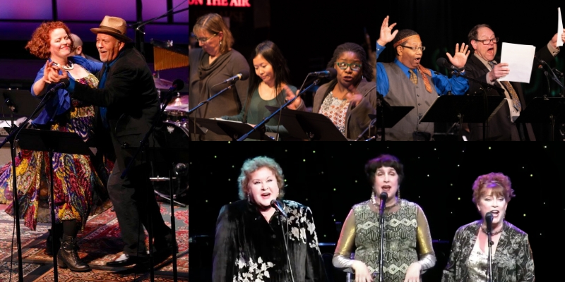 A photo collage including the Sandbox Radio Players and The Sirens of Swing performing.