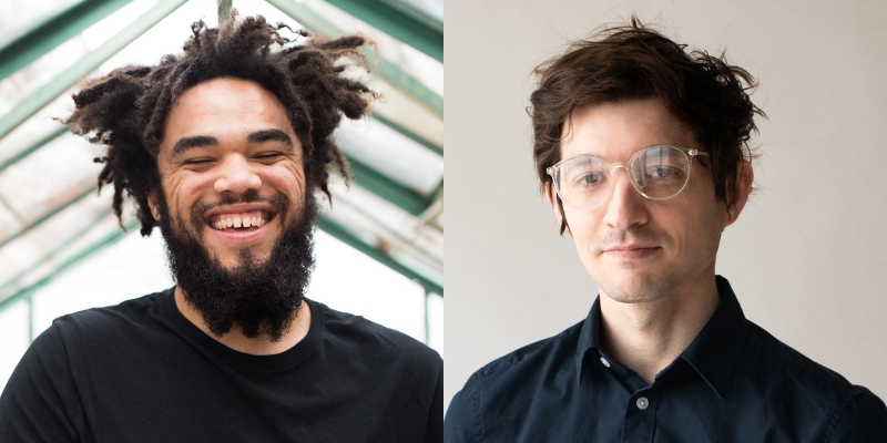 Headshots of Tyler Thrasher (with tan skin and textured black hair/beard), and Terry Mudge (with fair skin, short brown hair, and eyeglasses)