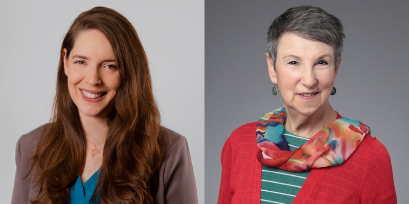 Headshots of Allison Fine (with fair skin and long brown hair) and Rebecca Crichton (with fair skin and short grey hair)