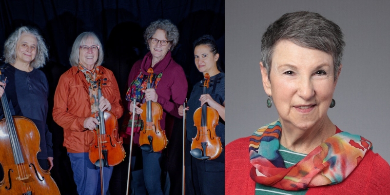 From left to right: Photos of The Mitzvot Quartet and Rebecca Crichton