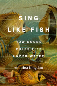 "Sing Like Fish" book cover featuring an illustration of colorful fish swimming underwater, with dotted sound wave patterns surrounding them. The title is centered in bold white text, and the subtitle reads "How Sound Rules Life Under Water" by Amorina Kingdon.