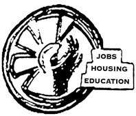 WHEEL logo (illustration of a wheel with the words Jobs, Housing, and Education)