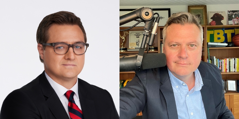 From left to right: Headshots of Chris Hayes and Luke Burbank