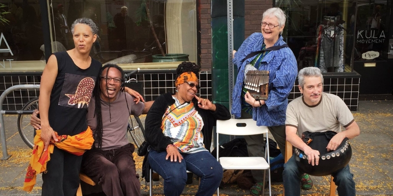 Group photo including all 5 members of the Mahonyera Mbira Ensemble