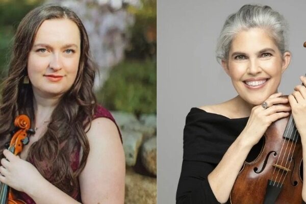 Headshots of violinists Eleanor Legault and Ingrid Matthews