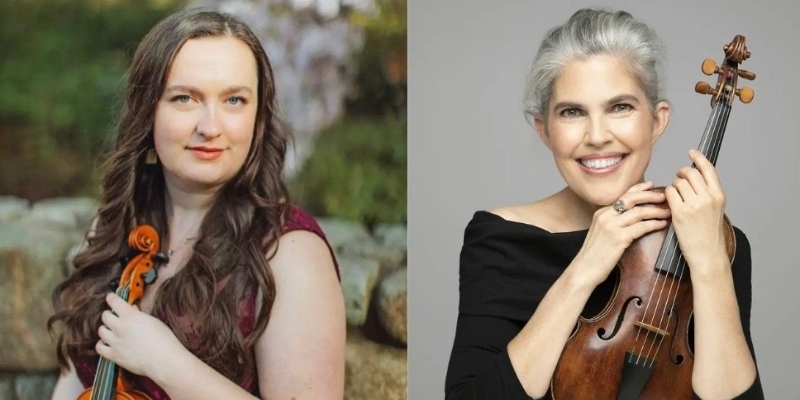 Headshots of violinists Eleanor Legault and Ingrid Matthews