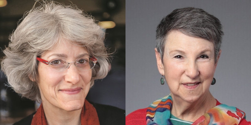 Headshots of Elana Zaiman (with grey bob and eyeglasses) and Rebecca Crichton (with short grey hair and floral scarf)