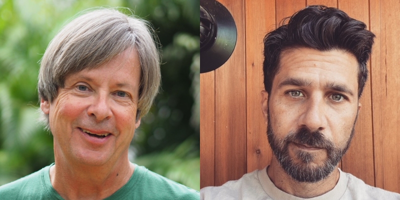 From left to right: Headshots of Dave Barry (with short grey hair) and Brett Hamil (with short brown hair & beard)