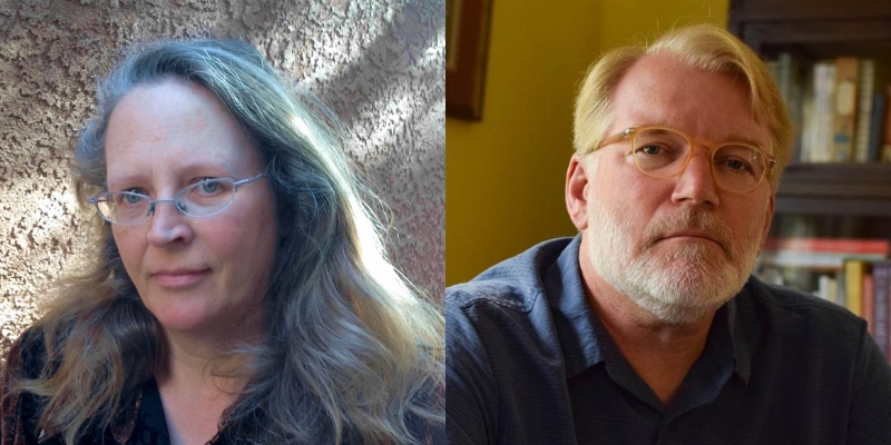From left to right: headshots of Caroline Fraser and Bruce Lanphear