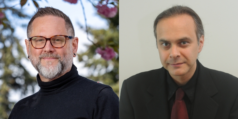 From left to right: Headshots of Coll Thrush (with gray hair, beard, and brown glasses) and Joshua L. Reid (with short grey hair and black suit)