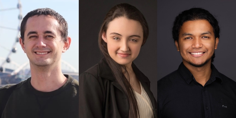 From left to right: Headshots of Jackson Comes, Alyssa Giedd, and Juampablo Heras Rivera