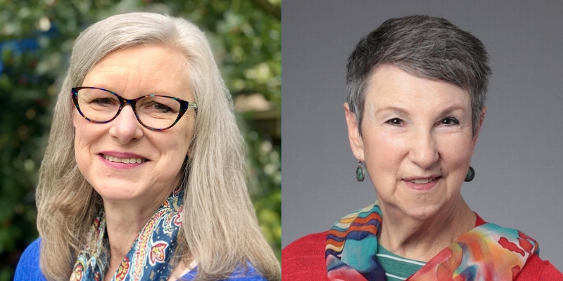 Headshots of Lynda Dowell (with straight blonde hair and eyeglasses) and Rebecca Crichton (with short grey hair)