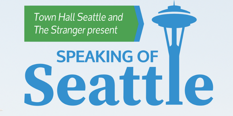 "Town Hall Seattle and The Stranger present: Speaking of Seattle" logo