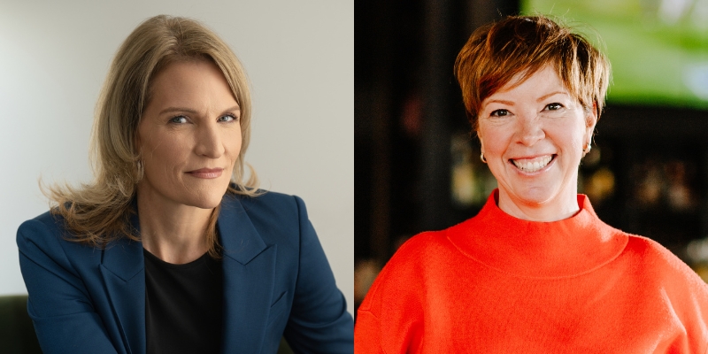 Headshots of Cynthia Miller-Idriss (with shoulder length blonde hair, navy blazer) and Jen Barnes (with short dark blonde hair, orange turtleneck)