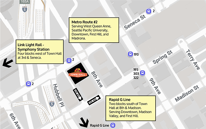 th-map-transit-2025 A map of transit stops near Town Hall Seattle in the First Hill neighborhood.