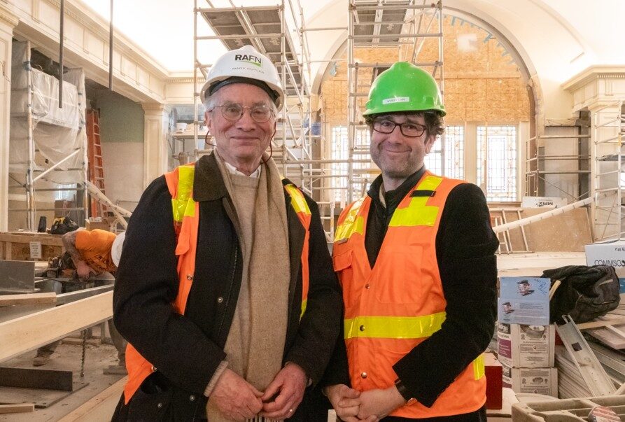 David Brewster and Wier Harman in Town Hall Seattle during renovation in 2019