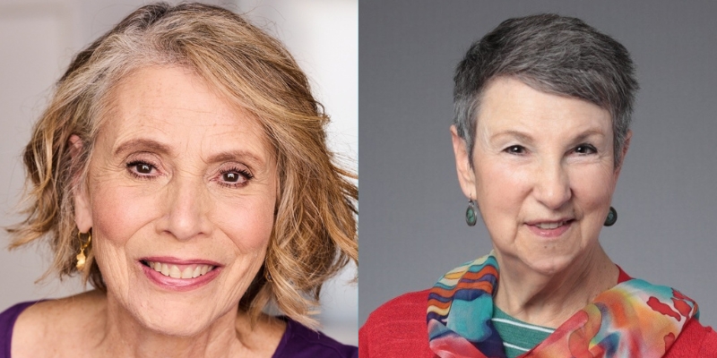 Headshots of Judith Shahn (with wavy blonde bob, purple blouse) and Rebecca Crichton (with short grey hair and floral scarf)
