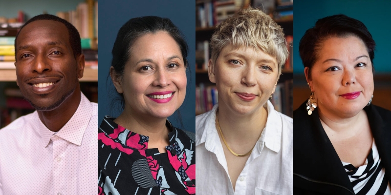 From left to right: Headshots of Marcus Harrison Green with Florangela Davila, Hannah Murphy Winter, and Naomi Ishisaka
