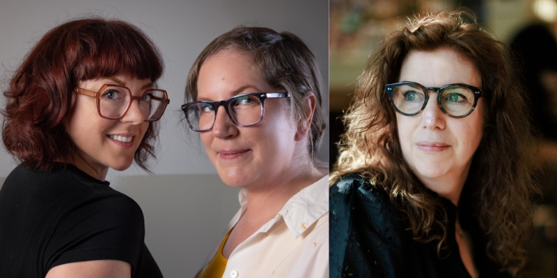 Headshots of V.E. Schwab & Cat Clarke (left) and Moira Macdonald (right)