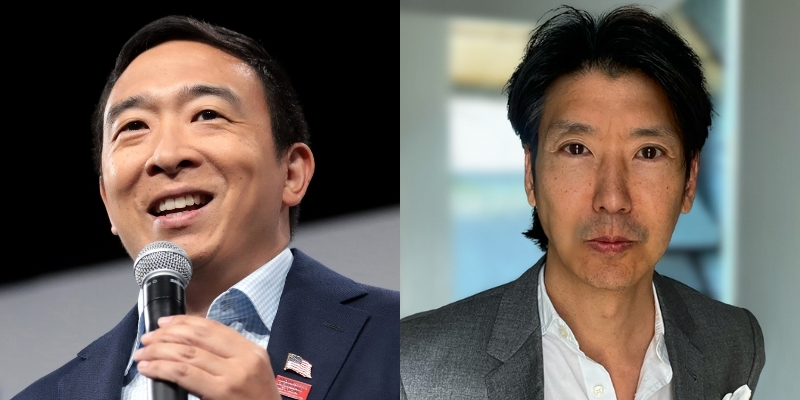 Headshots of Andrew Yang and Jonathan Sposato