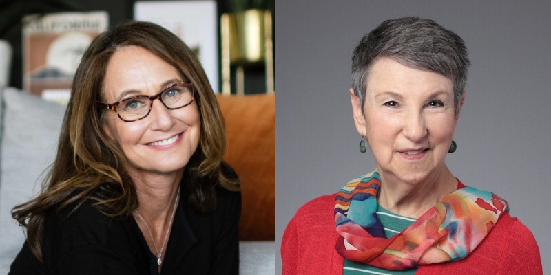 Headshots of Lili Weigert (with fair skin and long brown hair, glasses) and Rebecca Crichton (with fair skin and short gray hair)