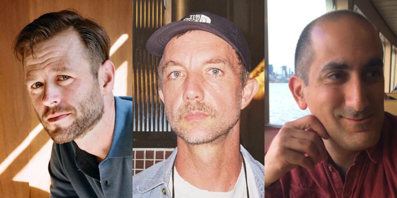 From left to right: Headshots of Mac Barnett, Jon Klassen, and Jon Mooallem