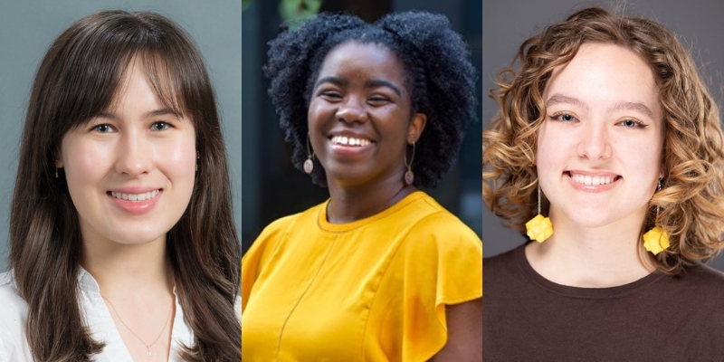 From left to right: Headshots of Beatrice Milnes, Sophia Chioma Chima, and Kathleen Durkin