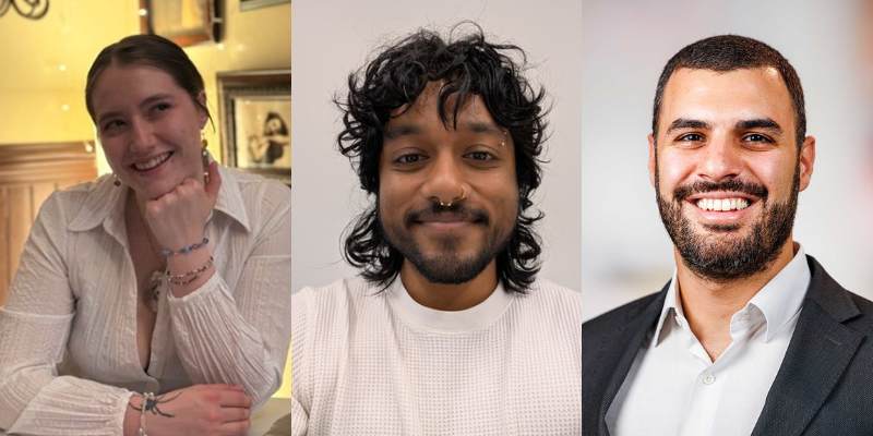 From left to right: Headshots of Haley Walk, Ishaan Ambrish, and Ralph Tayyar