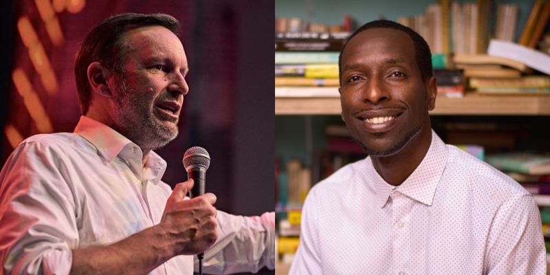Headshots of Senator Chris Murphy and Marcus Harrison Green