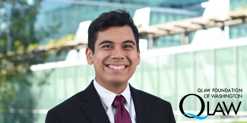 Headshot of Christian Santana with QLaw Foundation of Washington logo