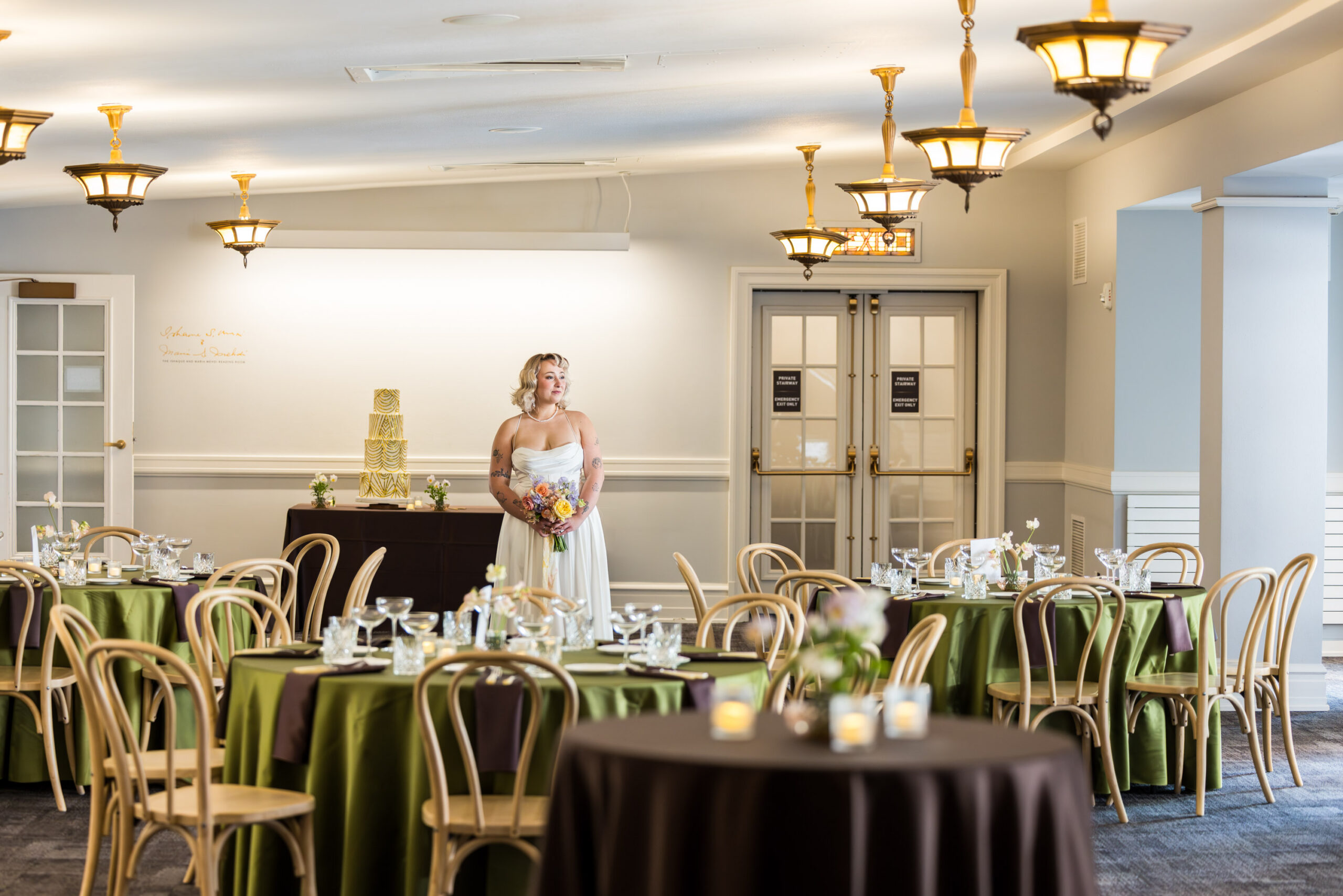 The Lobby, decorated for a wedding reception at Town Hall Seattle. Photo by Dan DeLong