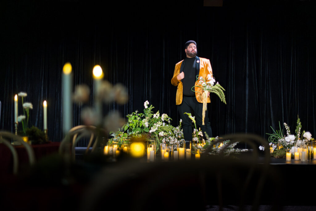 Candlelit wedding ceremony in the Forum at Town Hall Seattle, photo by Dan DeLong.