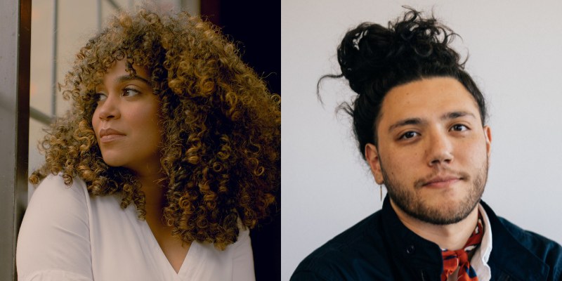 Headshots of Elizabeth Acevedo and Dujie Tahat