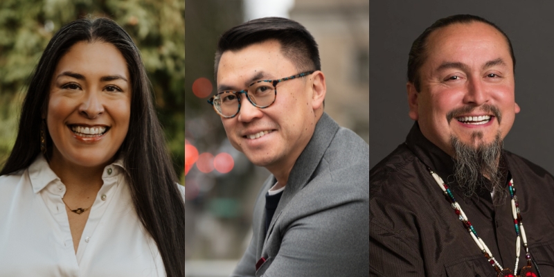 Headshots of Colleen Echohawk, Joe Nguyen, and Derrick Belgarde