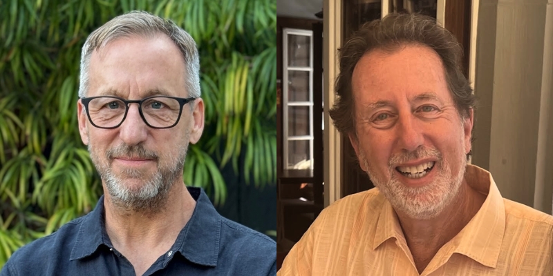 Headshots of Tim Disney and Jordan Weisman
